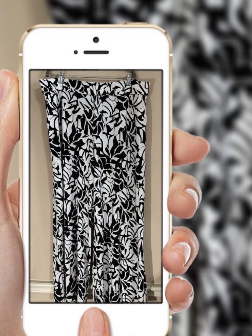 3 Dots XXL Black & White Leaf-Print Wide Leg Pants w/pockets